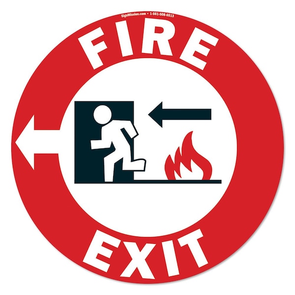 Fire Exit Left 16in Non-Slip Floor Marker, 12PK, 16 in L, 16 in H, FD-2-C-16-12PK-99939